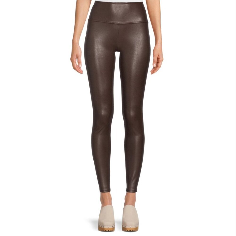 NEW TIME & TRU Brown Faux Leather Stretch Leggings